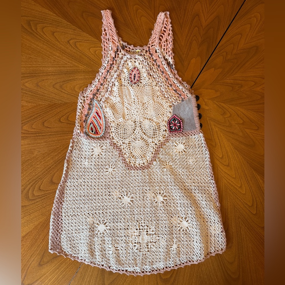 Free People Crochet Sleeveless Dress with Pink and Cream Accents